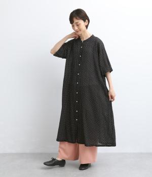 コットンリネンドット柄ワンピース(ブラック×ホワイト-F)