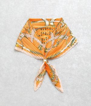 プリーツスカーフ×リング付(オレンジ×ゴールド-F)