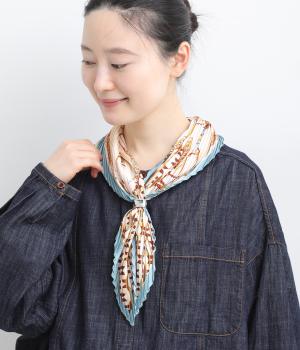 プリーツスカーフ×リング付(サックス×シルバー-F)