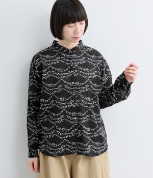 コットンボイルメガネプリントレギュラーシャツ（ブラック・M）