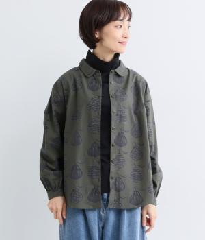 ラフランスプリントレギュラーシャツ（チャコール×ネイビー・M）