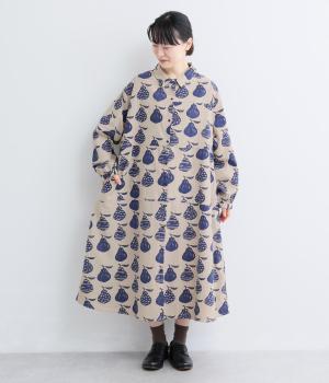 ラフランスプリント切替ワンピース（グレー×ネイビー・F）