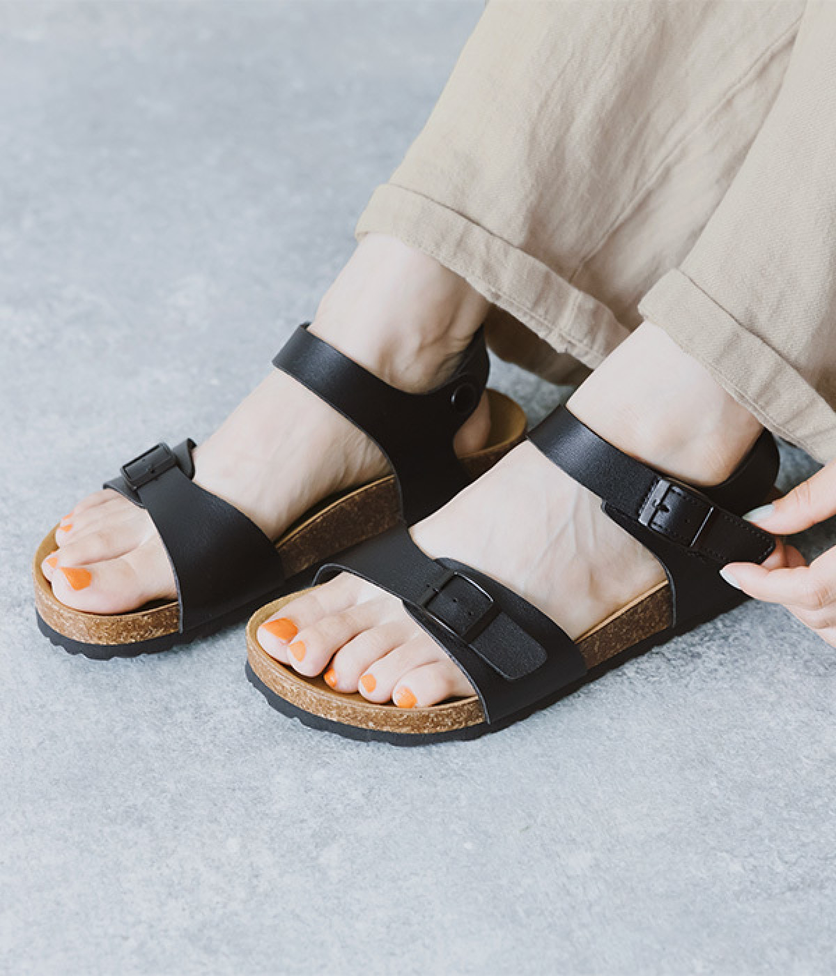 ワンベルト　アンクルストラップサンダル(ブラック-35)