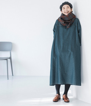 別注｜デニム配色ステッチワンピース(ネイビーデニム-ONESIZE)