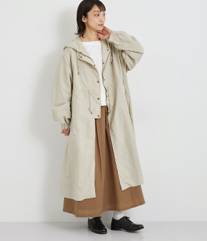 撥水ナイロンロング丈コート(ナチュラル-ONESIZE)