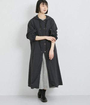 撥水ナイロンロング丈コート(チャコール-ONESIZE)
