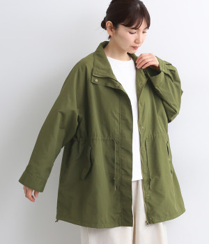 撥水ナイロンミドル丈コート(カーキ-ONESIZE)