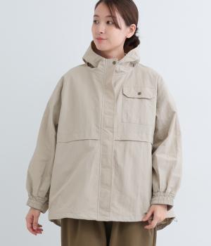 撥水ナイロンフードブルゾン(グレージュ-F)
