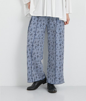 クレープデシンメロウパンツ(ブルーチェック-ONESIZE)