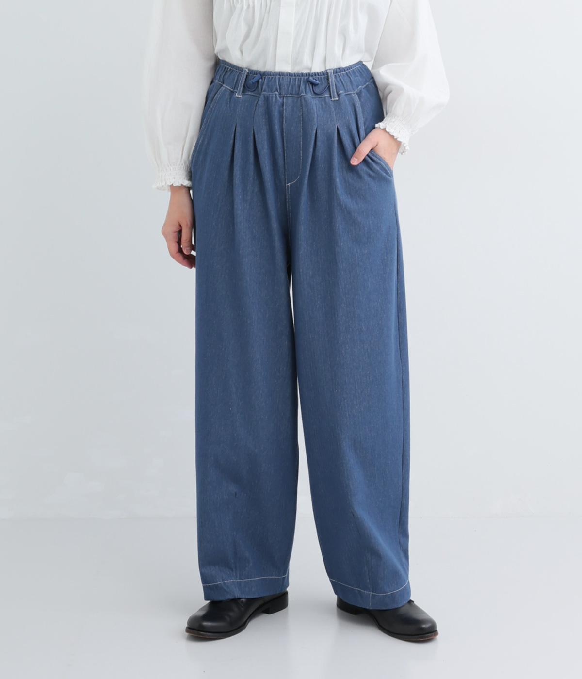 ヘリンボーン裏毛ワイドパンツ(ブルーデニム-F)