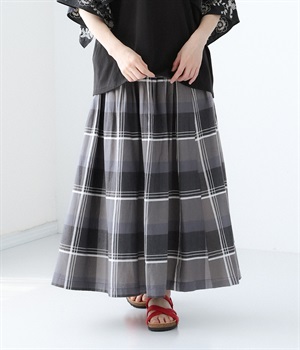 ドビーチェック ピンタックスカート(ブラック-ONESIZE)