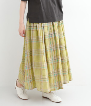 ビッグマドラスチェックスカート(イエローチェック-ONESIZE)