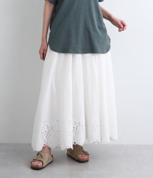 キャンブリックスカラップ刺繍ギャザースカート(ホワイト-ONESIZE)