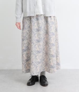 花柄ワッシャーリブギャザースカート(ブルーフラワー-F)