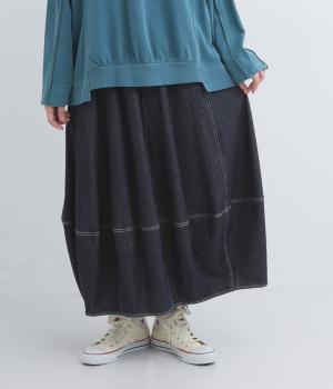 ヘリンボーン裏毛バルーン風スカート(ネイビーデニム-F)