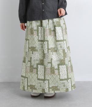 パッチワークフラワープリントギャザースカート