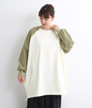 ストレッチナイロン天竺ラグランチュニック(カーキ-ONESIZE)