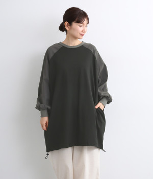 ストレッチナイロン天竺ラグランチュニック(チャコール-ONESIZE)