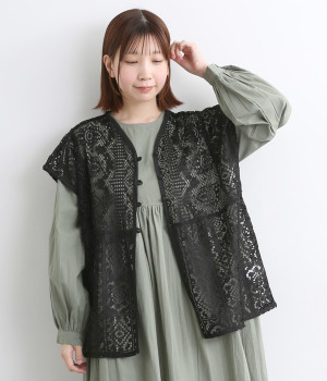 レースパッチワークベスト(ブラック-ONESIZE)