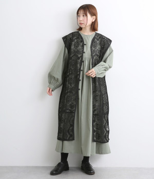 レースロングベスト(ブラック-ONESIZE)