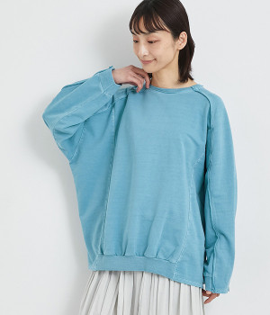 裏毛ピグメントバイオ加工切替プルオーバー(スモークブルー-ONESIZE)