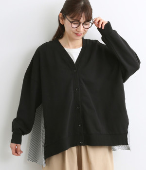 裏毛バイオ加工ドッキングカーディガン(ブラック-ONESIZE)