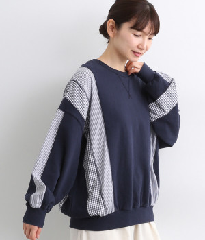 裏毛バイオ加工切替プルオーバー(ネイビー-ONESIZE)