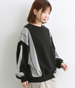 裏毛バイオ加工切替プルオーバー(ブラック-ONESIZE)