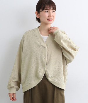 サッカードビー変形ラグランカーディガン(ライトベージュ-ONESIZE)