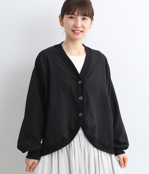 サッカードビー変形ラグランカーディガン(ブラック-ONESIZE)