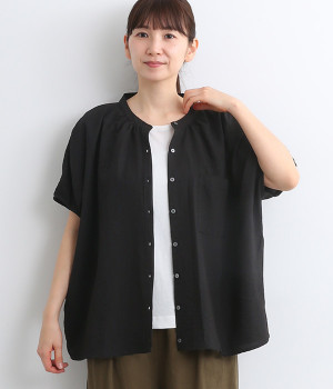 ポリレーヨンスラブドルマンブラウス(ブラック-ONESIZE)