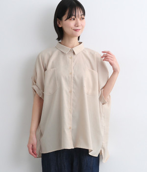 リネンライク布帛リラックスシャツ(アイボリー-ONESIZE)