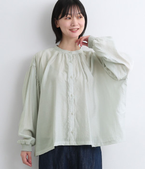 シルクタッチドルマンギャザーブラウス(ライトグレー-ONESIZE)