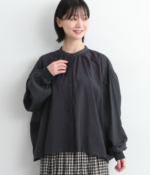 シルクタッチドルマンギャザーブラウス(チャコール-ONESIZE)