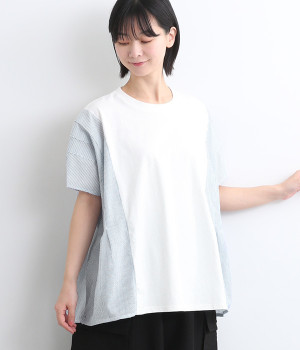 シアサッカービッグタックデザインT(ホワイト-ONESIZE)