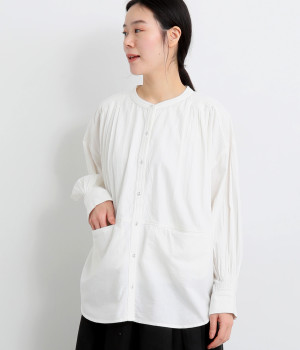 クリンクルシーチング ギャザーバンドカラーシャツ(ホワイト-ONESIZE)