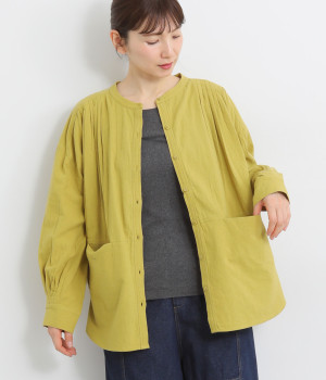 クリンクルシーチング ギャザーバンドカラーシャツ(マスタード-ONESIZE)