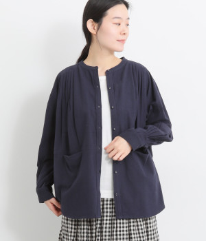 クリンクルシーチング ギャザーバンドカラーシャツ(ネイビー-ONESIZE)