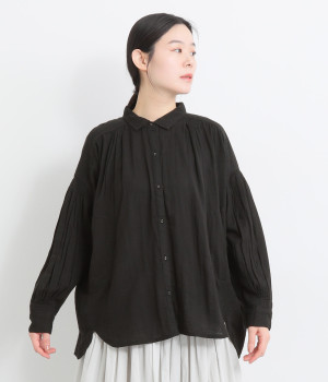 ダブルガーゼ ピンタックシャツ(ブラック-ONESIZE)