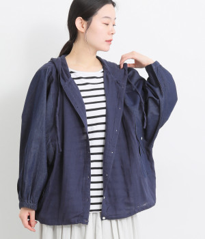 5.5ozデニムxダブルガーゼボイル フード付きラグランパーカー(ネイビーデニム-ONESIZE)