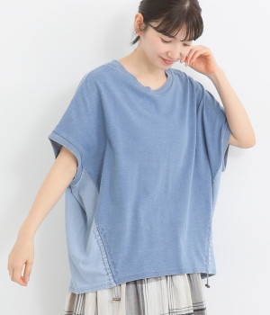 インディゴ天竺ドレーププルオーバー(ブルーデニム-ONESIZE)