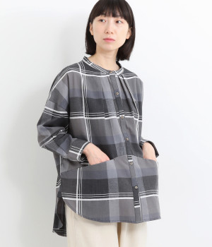 ドビーチェック バンドカラーシャツ(ブラック-ONESIZE)