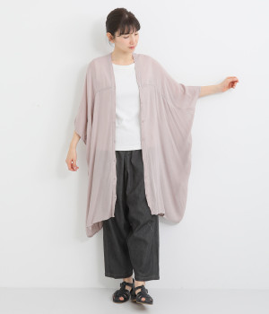 レーヨンクレープはしごビッグカーディガン(ライトグレー-ONESIZE)