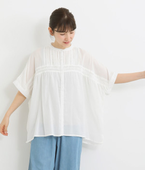 モスコットンタックデザインシャツ(オフホワイト-ONESIZE)