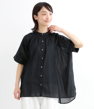 コットンボイルバンドカラーシャツ(ブラック-ONESIZE)