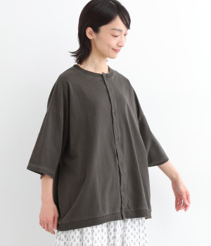 天竺ピグメントバイオ加工カーディガン(チャコール-ONESIZE)