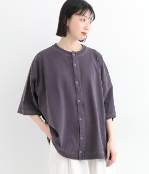 天竺ピグメントバイオ加工カーディガン(パープル-ONESIZE)