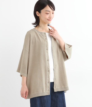 天竺ピグメントバイオ加工カーディガン(グレージュ-ONESIZE)