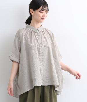 ジオメトリックエンブロイダリースクエアブラウス(グレージュ-ONESIZE)