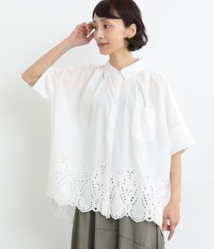 キャンブリックスカラップ刺繍シャツ(ホワイト-ONESIZE)